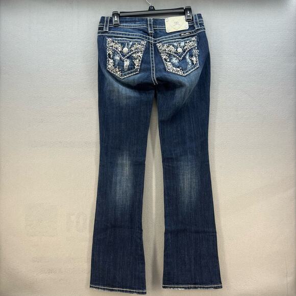 Miss Me Women's Jeans Size 26x33 Mid Rise Easy Boot Faux Pocket Biker Bling - Picture 9 of 16